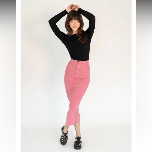 MIDI DENIM SKIRT WITH FRONT SLIT - Picture 3 of 8